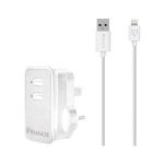 ريمان شاحن منزل جداري بمدخلين USB مع كابل ميكرو للايفون