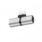 محول ايفون 2 مخرج للشحن واستخدام سماعة معاً متوافق مع ايفون - فضي