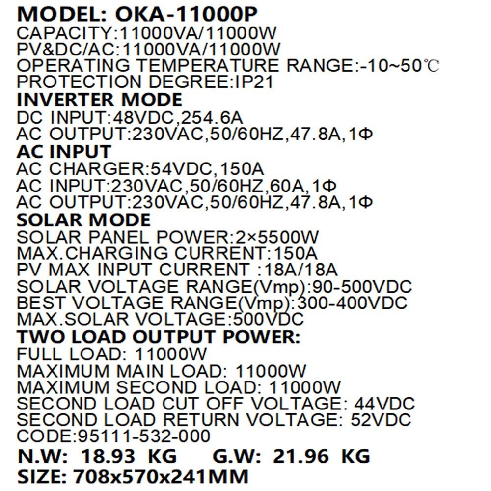 wqd546wq45e4wq56e4qw564e6 Oka Power Inverter to operate home appliances in case of power outage or solar energy 11000 VA – 11000 Watt / Model Oka 11000P - Image 3