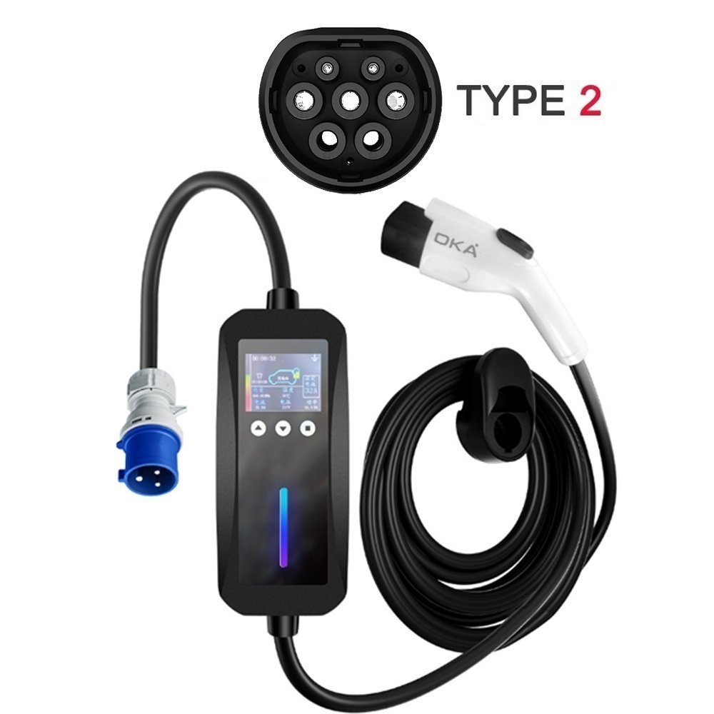 11 شاحن اوكا للسياراة الكهربائية محمول عالي الجودة TYPE2 (EV Charger) – بقوة 32 أمبير 7 كيلو وات – موديل/ D32A - الصورة 1