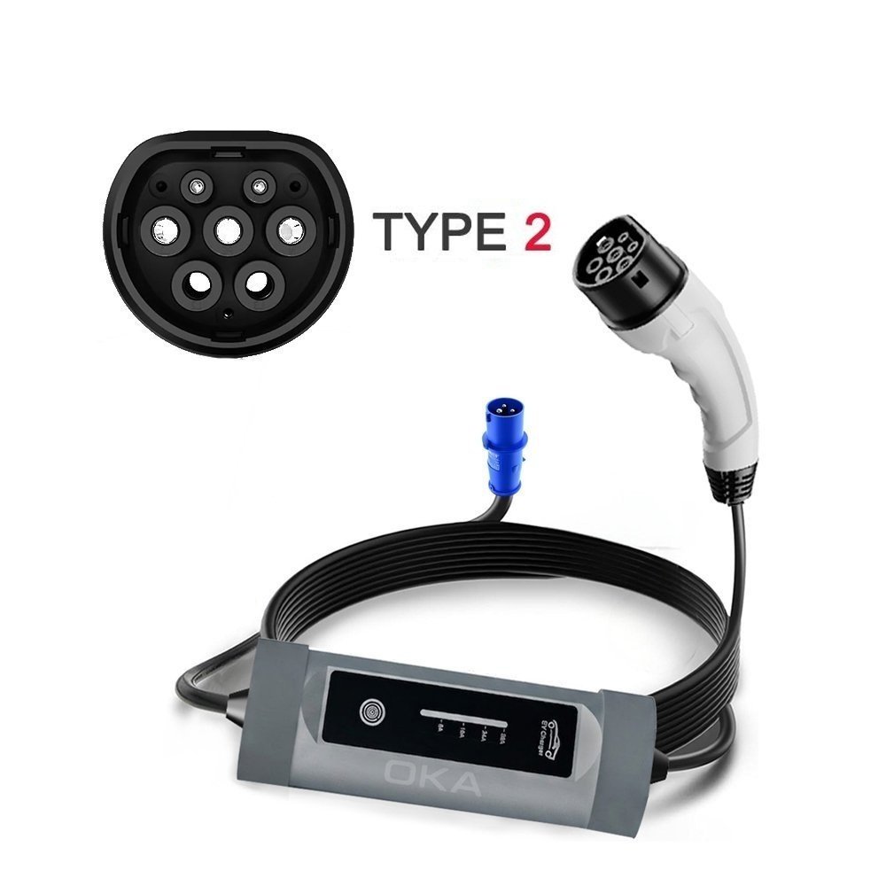 4 Oka Portable Electric Vehicle (EV) Charger TYPE2, Dustproof and Water Spray Resistant, 32 Amp, 7Kw - Image 1