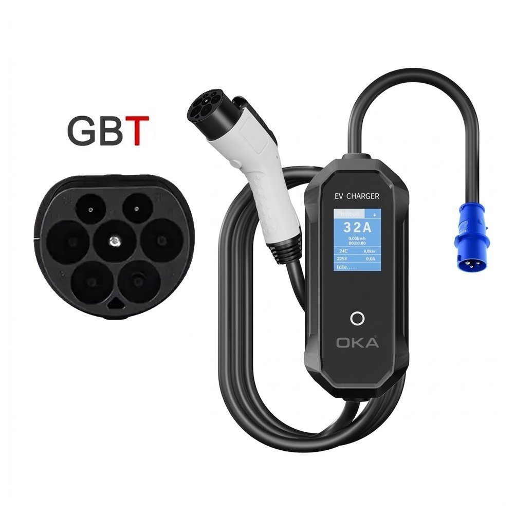 7 Oka Portable Electric Vehicle Charger (EV Charger) GBT Dustproof and Water Spray Proof Wi-Fi 32A 7kW / Model TAP 32 - Image 1